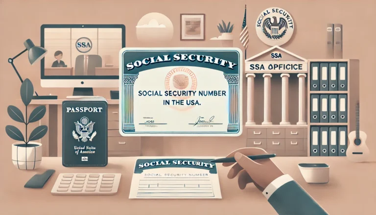 How to Get a Social Security Number in the USA. Show an official, calm scene with a Socia
