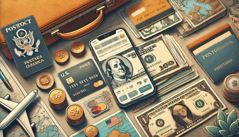 Understanding American Currency_ A Guide for Travelers. Show a scene with U.S. banknotes